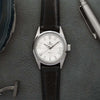 Lorier Astra watch on a black leather strap.